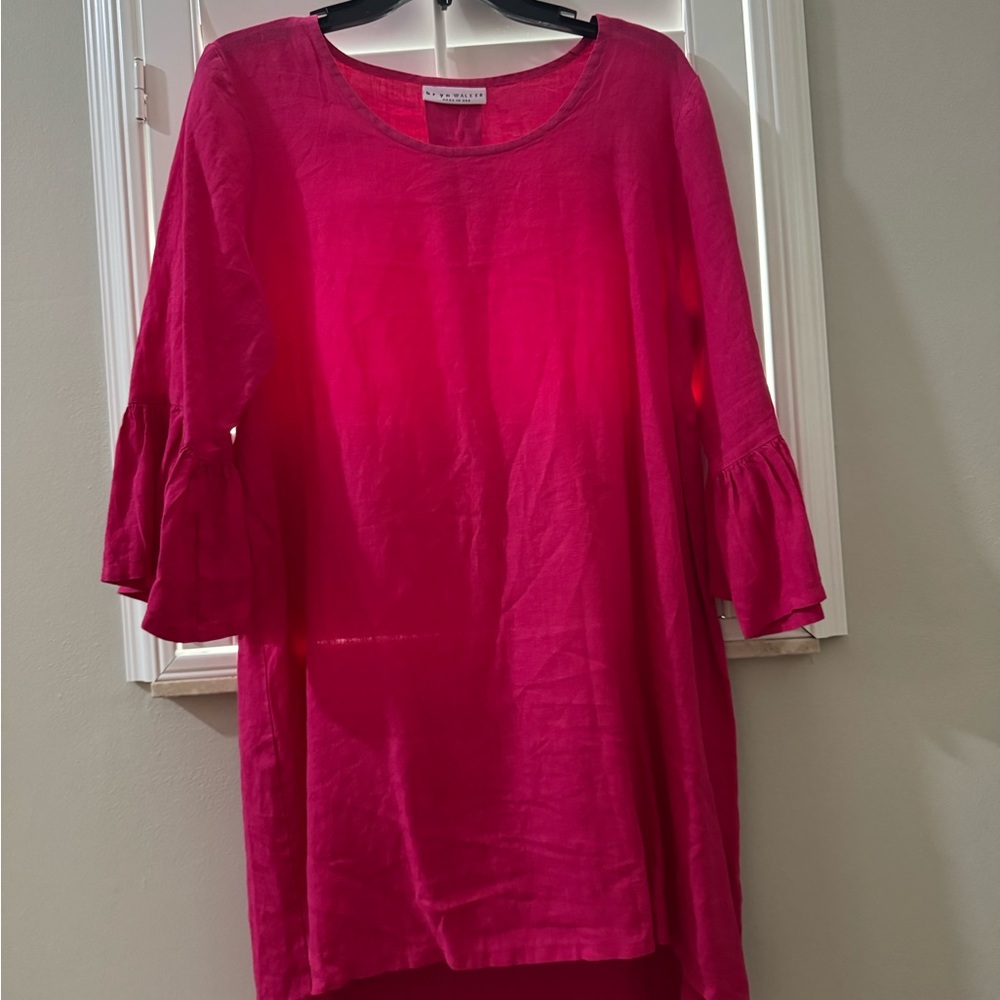 Bryan Walker Pink Linen Bell-Sleeve Tunic Top